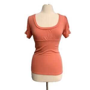 Coral Orange Ribbed Scoop Neck Top